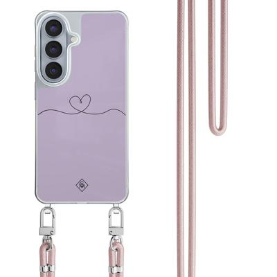 Samsung Galaxy S26 hoesje met rosegoud koord - Hart lila Samsung Galaxy S26 hoesje met rosegoud koord - Hart lila