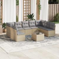 10-delige Loungeset met kussens poly rattan beige - thumbnail