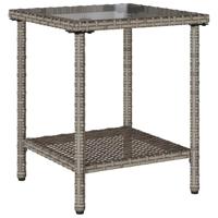 Tuinbank met tafel en kussens L-vormig poly rattan grijs - thumbnail