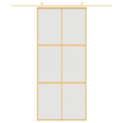 VidaXL Schuifdeur 90x205 cm mat esg-glas en aluminium goudkleurig