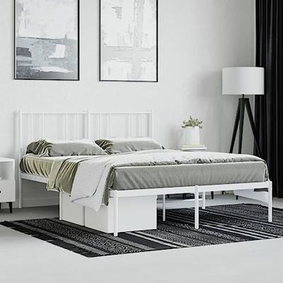 Bedframe met hoofdbord metaal wit 160x200 cm