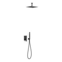 Regendoucheset Inbouw Tres Project Vierkant 30 cm Met Plafondarm en Handdoucheset met Staafhanddouche Rapid Box Mat Zwart - thumbnail