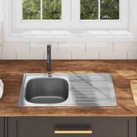 Gootsteen met afvoer en zwanenhals 75 x 40 x 15 cm roestvrij staal - thumbnail