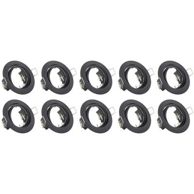 Spot Armatuur 10 Pack - Trion - GU10 Inbouwspot - Rond - Zwart - Aluminium - Kantelbaar Ø83mm