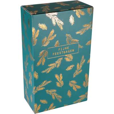 Flesdoos | Dennentakjes | karton + PE | 2 flessen | 190x95x330mm | Kerstmis | groen/goud | 100 stuks