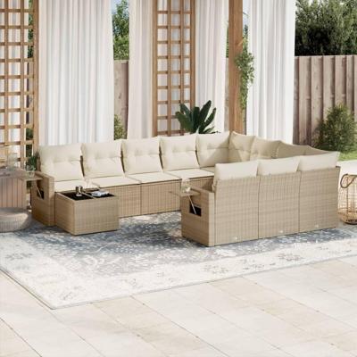 11-delige Tuinset met kussens poly rattan beige
