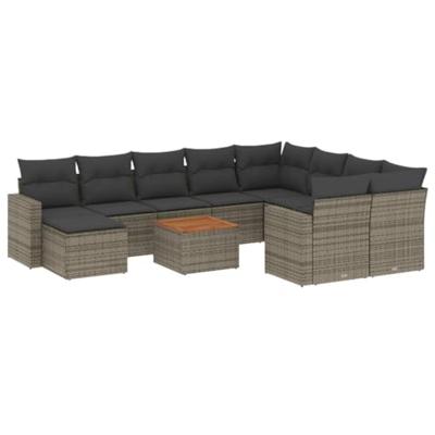 11-delige Loungeset met kussens poly rattan grijs