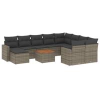 11-delige Loungeset met kussens poly rattan grijs - thumbnail