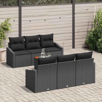 Tuinbankenset met kussen 7 pcs Zwart poly rattan