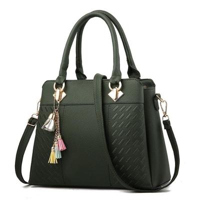 Mode vrouwen kwast PU lederen borduurwerk Cross Body Tas schoudertas eenvoudige stijl hand tassen (groen)