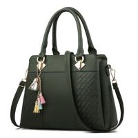 Mode vrouwen kwast PU lederen borduurwerk Cross Body Tas schoudertas eenvoudige stijl hand tassen (groen) - thumbnail