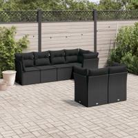 7-delige Loungeset met kussens poly rattan zwart - thumbnail