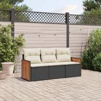 3-delige Loungeset met kussens poly rattan zwart - thumbnail