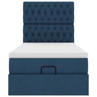 Ottoman bed met matras en LED's 160x200cm stof blauw - thumbnail