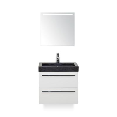 Seville Badmeubelset 60 cm - Wit Hoogglans - Wastafel Hardsteen Wit Lucca - met Sence Spiegel