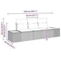 3-delige Tuinbankenset met kussens poly rattan acacia beige - thumbnail