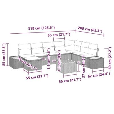 Tuinbankenset met kussen 9 pcs Zwart Poly riet