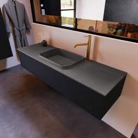 Badkamermeubelset Mondiaz Erin 150 cm met 1 Lade met RIDGE Wastafel Midden Dark grey met 1 kraangat Greeploos Mat Urban - thumbnail