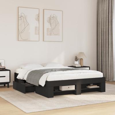 Bedframe bewerkt hout zwart 120x190 cm - thumbnail
