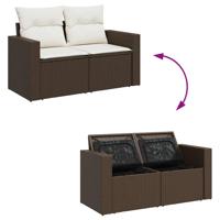 9-delige Loungeset met kussens poly rattan bruin - thumbnail