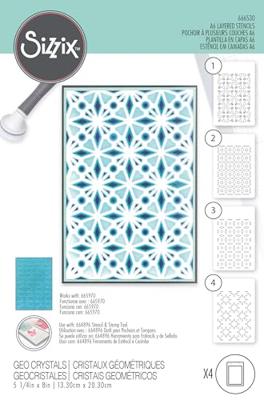 Sizzix • layered stencils a6 geo crystals 4pcs