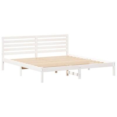 Bedframe met hoofdeinde Wit 200 x 200 cm Massief grenenhout Bedframe met hoofdeinde Wit 200 x 200 cm Massief grenenhout