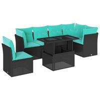 6-delige Loungeset met kussens poly rattan zwart - thumbnail