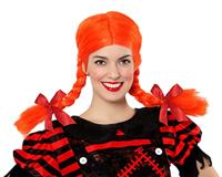 Pruik met Vlechten Oranje 118950 - thumbnail