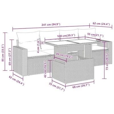 5-delige Loungeset met kussens poly rattan beige