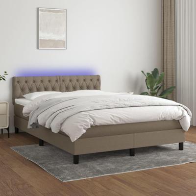 Boxspring met matras en LED stof taupe 140x190 cm