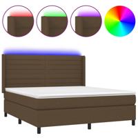 Boxspring met matras en LED stof donkerbruin 180x200 cm - thumbnail