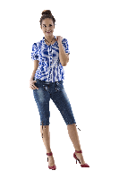 Damesblouse blauw-wit - thumbnail