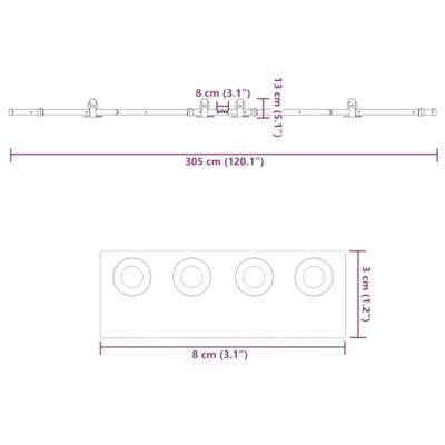 Doos met onderdelen voor schuifdeur 305 cm staal zwart