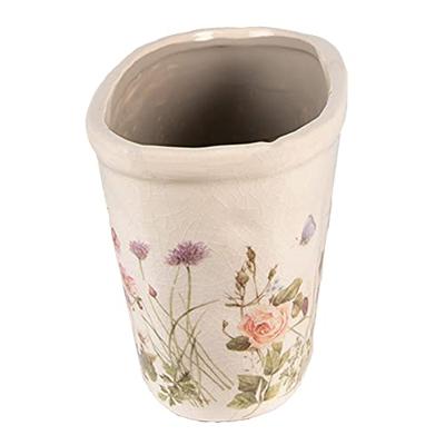 Clayre & Eef Bloempot 23x10x11 cm Roze Beige Keramiek Ovaal Bloemen