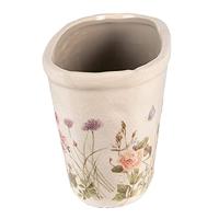 Clayre & Eef Bloempot 23x10x11 cm Roze Beige Keramiek Ovaal Bloemen - thumbnail