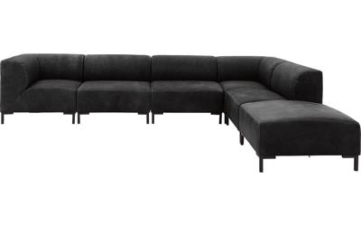 Goossens Excellent Hoekbank Marshall Met Hocker zwart, leer, 1,5-zits, urban industrieel