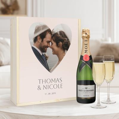 Champagnepakket met glazen - Moët & Chandon Brut - Bedrukte deksel