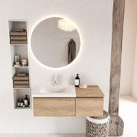 MONDIAZ BUKLA 100cm badmeubel met module 40 kleur Washed Oak met 2 lades. Wastafel CLOUD links 1 kraangat kleur Talc. - thumbnail