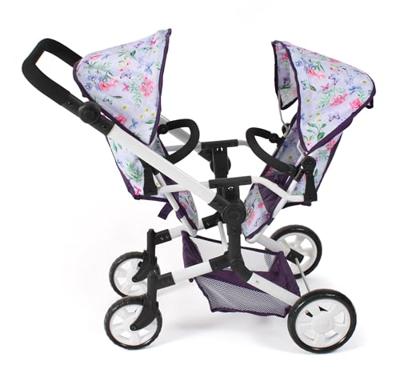 Tweeling Poppenwagen Linus Duo - Flowers Lila
