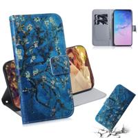 Abrikoos bloem patroon gekleurde tekening horizontale Flip lederen case voor Galaxy S10 met houder & card slots & portemonnee - thumbnail