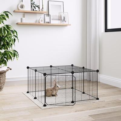 VidaXL Huisdierenkooi met deur 12 panelen 35x35 cm staal zwart VidaXL Huisdierenkooi met deur 12 panelen 35x35 cm staal zwart