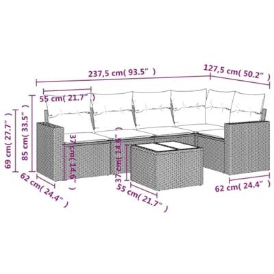6-delige Loungeset met kussens poly rattan zwart