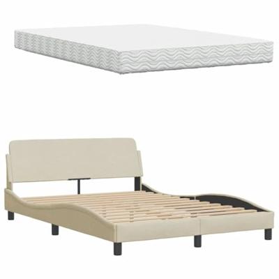 Bed met matras "Hanko" stof crèmekleurig 140x190 cm