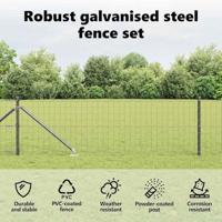 VidaXL Hek met paal grijs 0,4 x 10 m staal en pvc - thumbnail