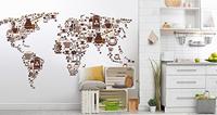Fotobehang - Koffie Kaart van de Wereld, Wereldkaart, 11 maten, premium print, incl behanglijm - thumbnail