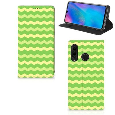 Huawei P30 Lite New Edition | Hoesje met Magneet | Waves Green Huawei P30 Lite New Edition | Hoesje met Magneet | Waves Green