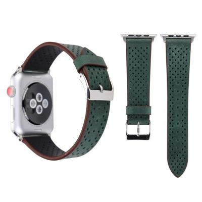 Voor Apple Watch Series 3 & 2 & 1 42mm eenvoudige mode lederen gat patroon horlogebandje (groen)