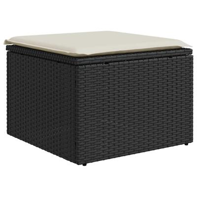 9-delige Loungeset met kussens poly rattan zwart