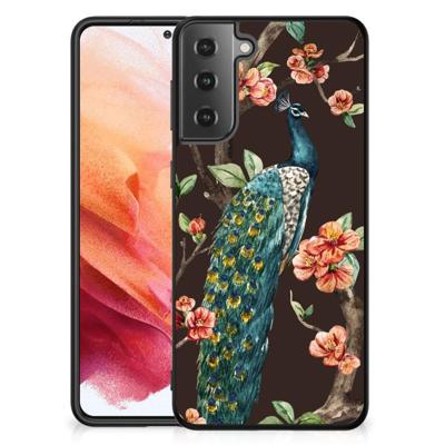 Samsung Galaxy S21 Dierenprint Telefoonhoesje Pauw met Bloemen Samsung Galaxy S21 Dierenprint Telefoonhoesje Pauw met Bloemen