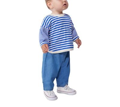 Baby T-shirt van katoen met lange mouwen, gestreept PETIT BATEAU blauw